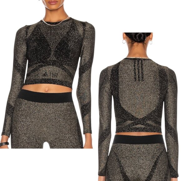 Wolford x Adidas Tops - Wolford x Adidas Women’s ‘Studio Motion’ Long Sleeve Crop Top, Black Gold Small